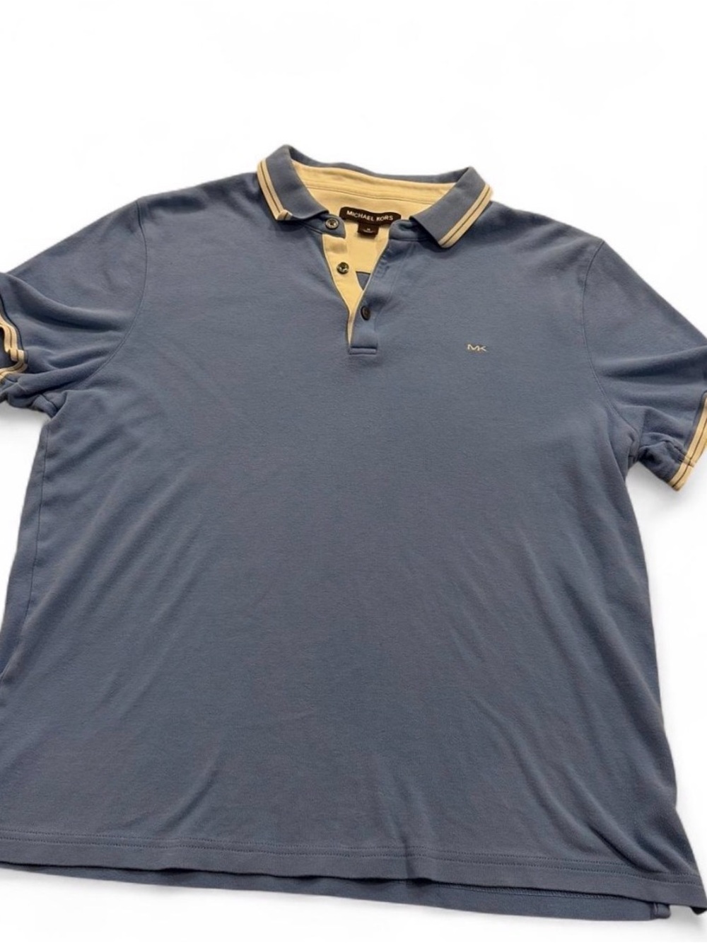 Michael Kors Men’s Slate Blue Polo with Tan Trim Sz M gently pre owned